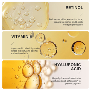 100ml 24K Or Organique <span class=keywords><strong>Vitamine</strong></span> <span class=keywords><strong>E</strong></span> Collagène Rétinol Revitalisant Pour La Peau Sérum Visage Hydratant Éclaircissant Anti-Rides Sérum Visage - Product Image 5
