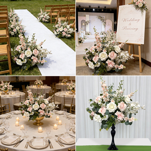 Centre de table floral réaliste en soie douce rose et blanc pur, imitation rose, pour décoration de mariage - Product Image 2
