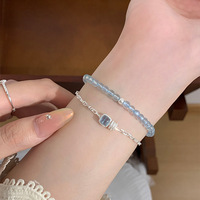 Bracelet Bowei en argent sterling S925 pour femme, design de niche, cube d'aigue-marine et motif nez de cochon, bijoux haut de gamme fabriqués avec raffinement