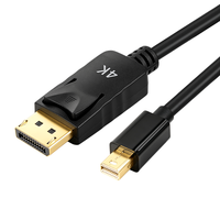 Câble Mini DisplayPort vers DisplayPort 1,8 m, blindage combiné plaqué or, 4K 60Hz 2K 144Hz - Noir pour Moniteur et Home Cinéma