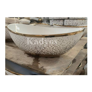 <span class=keywords><strong>Lavabo</strong></span> da Appoggio KD-29GBC in Ceramica Placcata Oro, Design a Mezzaluna, per Hotel di Lusso - Product Image 1