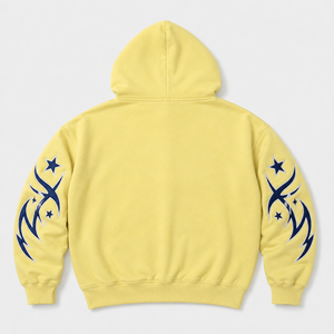 Hoodie <strong>Mens</strong> Fashion Custom High Quality 450 GSM Velour Zip up Print Hooded With Cowboy Checker Frailed Hip Hop Erkek Sweatshirt - Product Image 3
