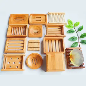 Soap-dish Eco Friendly Natural Bamboo Wood Soap Dish Tray Holder for Shower Bathroom and Kitchen