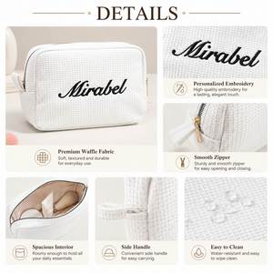 Personalized Bridesmaid Gifts Makeup <b>Bag</b>, Custom Embroidered Waffle Toiletry Pouch, Cosmetic Travel Organizer for Bridal Party - Product Image 5