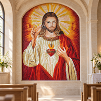 Mosaïque murale en verre fait main du Sacré-Cœur de Jésus pour la décoration murale d'hôtels, villas, spas, ou comme toile de fond d'autel d'église