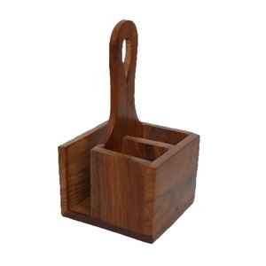 Caja de almacenamiento compartimentada de madera para cuchillos, tenedores y palillos con asas para encimera de cocina. - Product Image 5