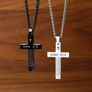 Collier avec Croix et Verset Biblique Inspirant en Acier Inoxydable, Chaîne Curb, Bijou de Mode Chrétien Religieux, Cadeau - Product Image 4