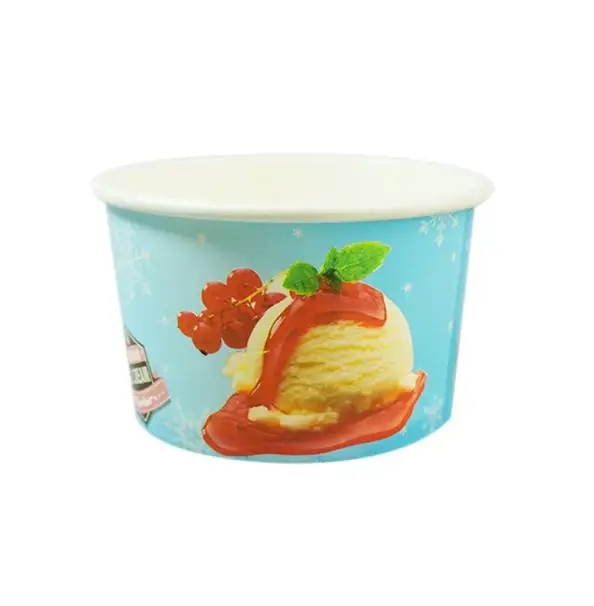 Beyaz 4oz 5oz tek kullanımlık logo pembe kağıt dondurma fincan konteyner için dondurma plastik kubbe kapaklı beyaz kaşık