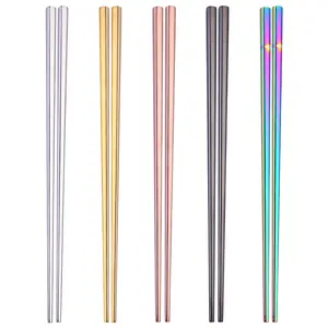 Custom Logo Square Anti Scalding Metal chopsticks Titanium Plating Stainless Steel Chopsticks
