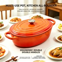 Cocotte ovale en fonte émaillée, compatible induction et gaz, antiadhésive, écologique, avec couvercle, certifiée LFGB et FDA
