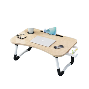 Bureau d'ordinateur portable <span class=keywords><strong>pliable</strong></span> Homerich en métal avec surface en bois, fente pour cartes, porte-gobelet, portable pour la maison, le bureau, les étudiants, la chambre, le salon - Product Image 1