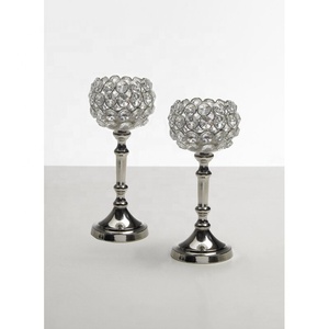 <b>Silver</b> Crystal <b>Candlestick</b> Holder Set for Wedding Home Decoration Durable Metal Design - Product Image 1