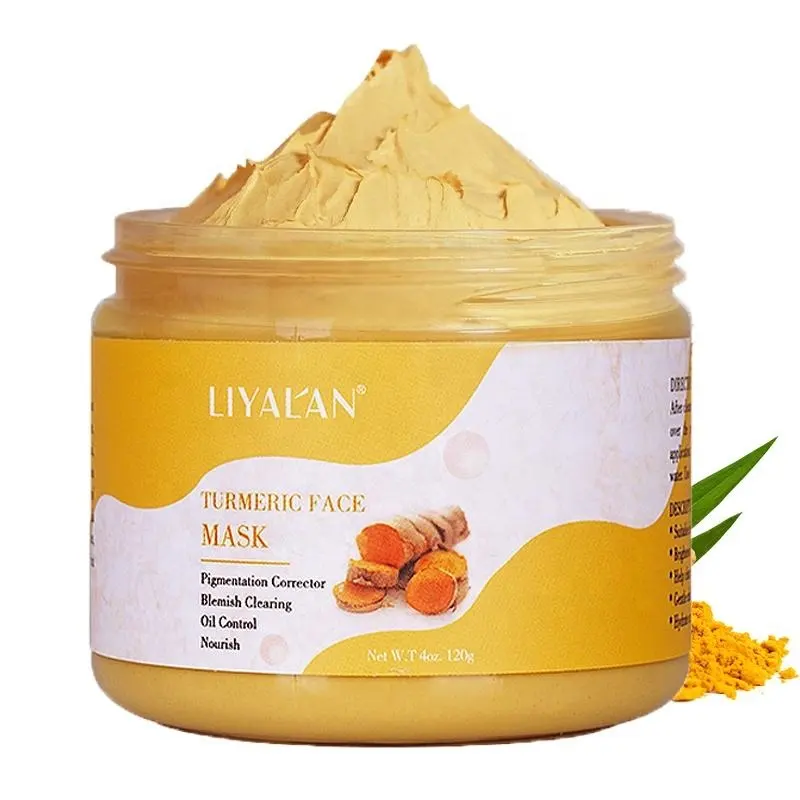 Private Label Face Skin Brightening Lighten Dark Spots Blackhead Removal Organic Turmeric Clay Mask