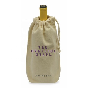 Sac à vin en toile, sacs à vin réutilisables, sacs cadeaux en coton avec cordon de serrage et logo personnalisé pour le shopping - Product Image 1