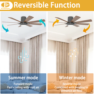 Ventilateur de plafond 8 pales de 56/60 pouces avec lumière, 4 options de couleur, moteur DC à vent puissant, LED dimmable - Ventilateur de plafond moderne pour salon - Product Image 3