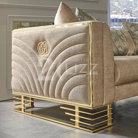 Juego de sofá moderno de estilo turco Sofá de tela de terciopelo Loveseat con decoración de acero dorado