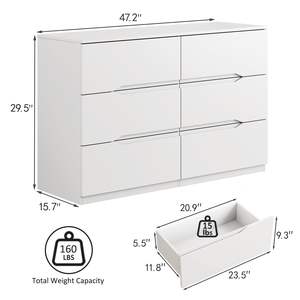 <span class=keywords><strong>Commode</strong></span> moderne en bois à 6 tiroirs avec poignées rainurées, design élégant pour chambre et salon, <span class=keywords><strong>meuble</strong></span> de rangement gain de place - Product Image 3