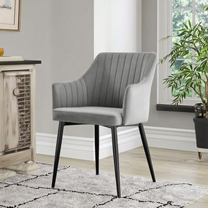 Sillón moderno con asiento de cojín suave de terciopelo gris tapizado en metal negro para comedor, sala de estar, cocina, apartamento de hotel - Product Image 1