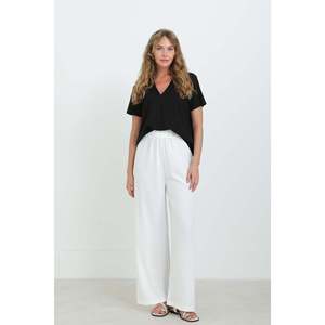 Pantalones Anchos de Cintura Alta para Mujer, Crepé Transpirable, Verde 18103PNT - Product Image 4