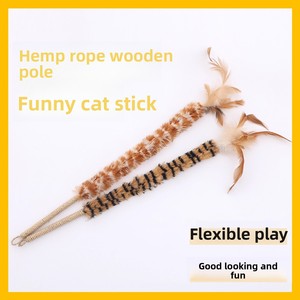 Jouet pour <span class=keywords><strong>chat</strong></span> en forme de plume de dessin animé, long et réaliste, avec corde en chanvre naturel et manche en bois, interactif, durable, résistant aux morsures, pour le nettoyage des dents - Product Image 5