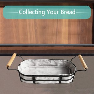<span class=keywords><strong>Vintage</strong></span> in ferro cesto di pane fodera di lino cibo stand Organizer acciaio rustico Mini cestino per il pane con manico in legno - Product Image 4