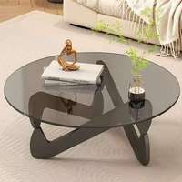 Table basse de salon - Design minimaliste moderne du milieu du siècle, verre trempé, cadre en bois, table d'appoint mobile pour petits appartements