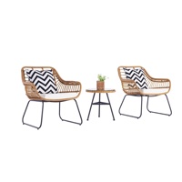 Vente en gros usine : Ensemble de salon de jardin 5 places en rotin et corde, avec chaises à dossier canné de style français, pour extérieur