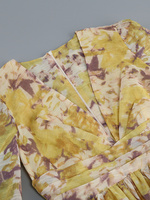 Robe d'été courte jaune imprimée pour femme A12423 - Style décontracté respirant et écologique