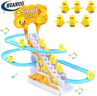 Juego de pista de ferrocarril deslizante automático de plástico con batería eléctrica, ranura para montaña rusa con 6 patos de juguete, escaleras de escalada de patos