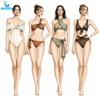 OEM Off Shoulder Twist Bikini Set Dames Hoge Taille Badkleding Retro Stijl Badpak Print Logo Rechtstreeks van de Fabriek Vakantie Kleding