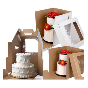 Wholesale pink wedding favor designs round cylinder square packing for 10 12" inch tall cheese cake paper box with clear window
