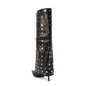 Stivali da Donna alla Moda 2026 <span class=keywords><strong>con</strong></span> Punta Affusolata e Dettagli Dorati, Stivali Alti al Ginocchio in Pelle Nera <span class=keywords><strong>con</strong></span> <span class=keywords><strong>Tacco</strong></span> <span class=keywords><strong>a</strong></span> <span class=keywords><strong>Spillo</strong></span> e Gambale Ripiegabile - Product Image 5
