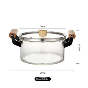 Marmite à soupe et ragoût en verre borosilicate haute résistance au feu, design européen, compatible lave-vaisselle, compatible gaz et induction, avec poignée en bois - Product Image 3
