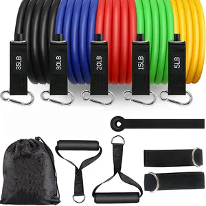 Leajoy High Quality 11Pcs Latex Resistance Band Bands Set With Foam Handles For Abs Exercise Workout Fitness Kits