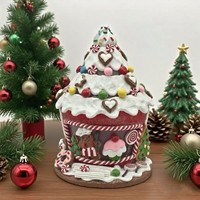 Article chaud Décoration de yourte rouge et blanche avec lumière LED Maison en pain d'épice Pâte d'argile 3D Décoration de Noël avec boîtier de batterie