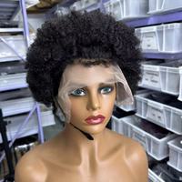 Perruque Bob Courte Afro Kinky Bouclée en Cheveux Humains Péruviens Vierges Bruts à Cuticules Alignées, Provenant d'un Donneur Unique, avec Frange, Perruque Lace Front en Cheveux Humains