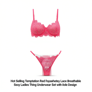 Ensemble de lingerie sexy pour femmes en dentelle rouge en polyester respirant à la mode avec un design à trous - Product Image 1