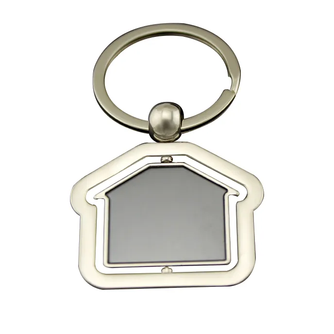 Real Estate Advertising Keychains Rotate House Shape Key Chain With Engrave Printing Logo