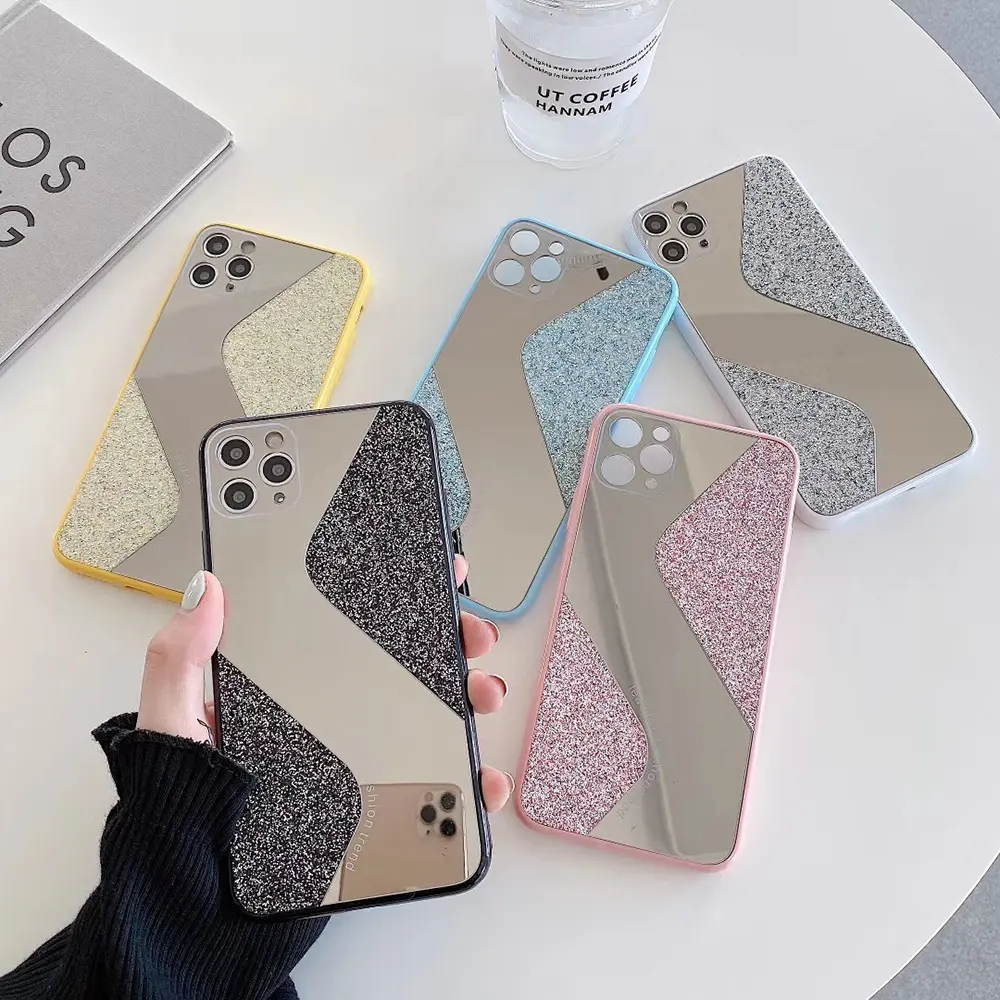 S Line Mirror Glitter Phone Case For iPhone 12 11 Pro Max X XR XS Max 7 8 Plus SE 2020 Bling Sequins TPU Back Covers Shell