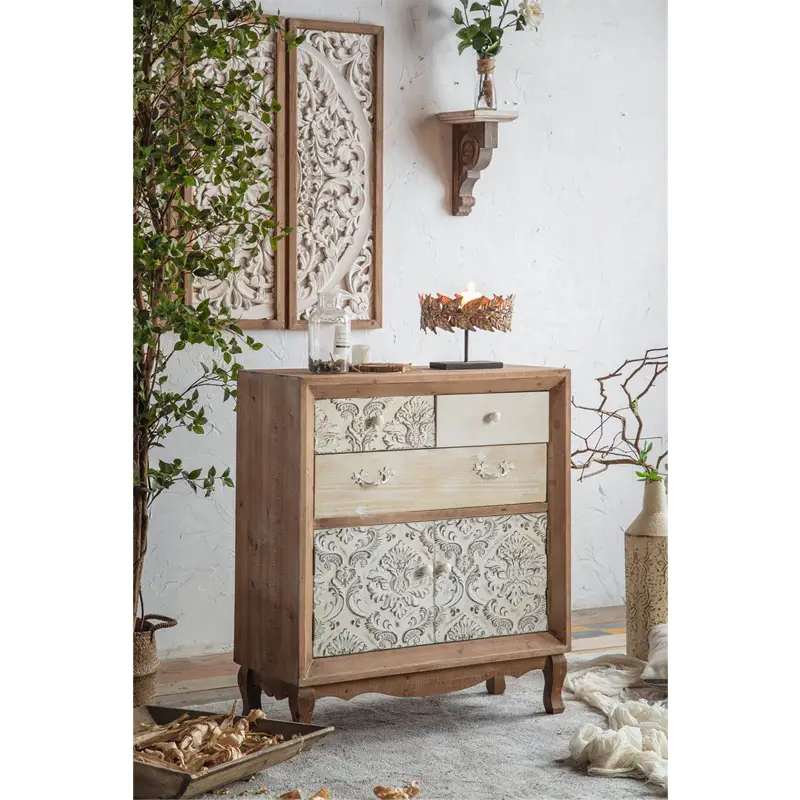 Minhui Storage Cabinet Good Price Living Room Bedroom Metal Frame Carved Wood Antique