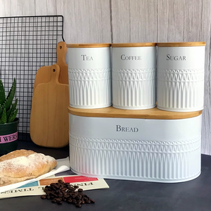 Metal Loaf Bread Box Breadbox set Metal Tea Coffee Sugar Canisters Sets Kitchen Biscuit Cookie Food Storage containers With Lid