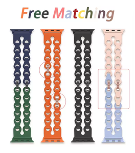 Bracelets de montre intelligente en silicone à double chaîne élastique creux respirant pour Iwatch Series 10 9 8 7 6 Multi-tailles Mode - Product Image 3