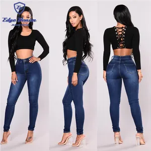 OEM Cao Nhu Cầu Màu Xanh Đậm Ladies Jeans Quần Colombia Jeans Cho Phụ Nữ