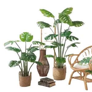 Piante artificiali, monstera, bambù, piante verdi, alberi artificiali, decorazioni, piante in vaso, soggiorno interno, ornamenti, alberi