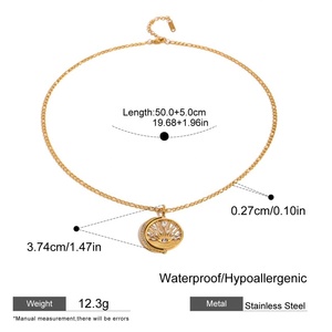 Collier Pendentif Monnaie Œil de Diamant Tendance Personnalisé de Haute Qualité, Plaqué Or 18K, Acier Inoxydable, Chaîne à Maillons Strass, Étanche - Product Image 6