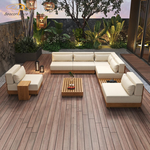 فيلا عالية الجودة فناء حديقة مقطعية على شكل L مجموعة أريكة مجموعة في الهواء الطلق خشب الساج في الفناء - Product Image 4