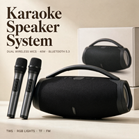 Speaker Karaoke BOOMBOX3 40W dengan 2 Mikrofon Nirkabel untuk Speaker PA Portabel 5.3, Speaker Pesta LED RGB, Pairing TWS, Built-in