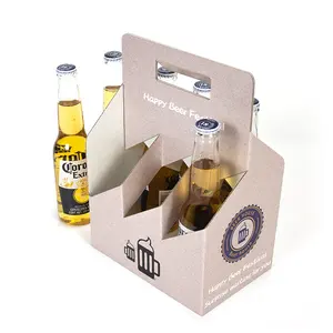 4 6 pack beverages bottle carrier box Customized cardboard kraft holder corrugated carton six pack beer boxes