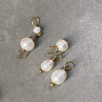 eManco 5PCS Perles d'eau douce baroques naturelles en acier inoxydable, pendentif perle de riz irrégulière, bijoux vintage français DIY