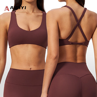 5558 Nouveau soutien-gorge de sport respirant brossé pour femme, soutien-gorge de yoga croisé tendance, maintien léger pour la course et le fitness